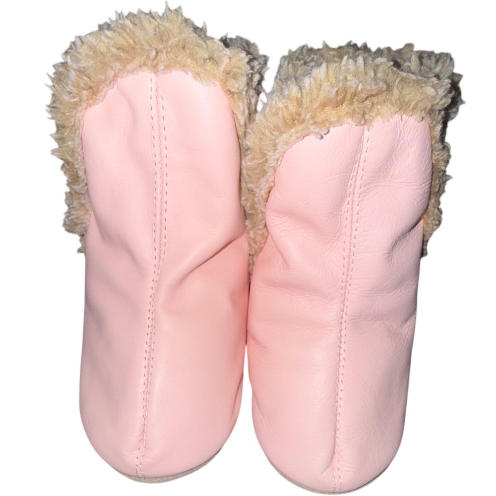 Robeez‎ Pink Faux Fur Booties Baby 12-18M Leather Shearling Style Soft Sole